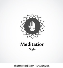 abstract hand symbol vector illustration of yoga and meditation logo emblem. health care and relaxation concept