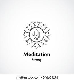 abstract hand symbol vector illustration of yoga and meditation logo emblem. health care and relaxation concept