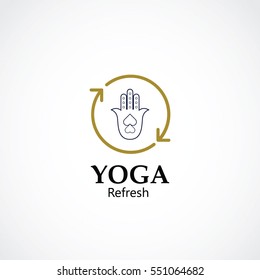 abstract hand symbol vector illustration of yoga and meditation logo emblem. health care and relaxation concept