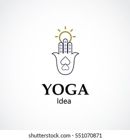 abstract hand symbol vector illustration of yoga and meditation logo emblem. health care and relaxation concept
