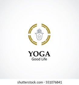 abstract hand symbol vector illustration of yoga and meditation logo emblem. health care and relaxation concept