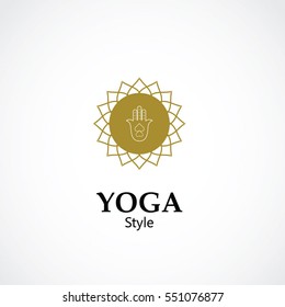 abstract hand symbol vector illustration of yoga and meditation logo emblem. health care and relaxation concept