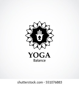 abstract hand symbol vector illustration of yoga and meditation logo emblem. health care and relaxation concept