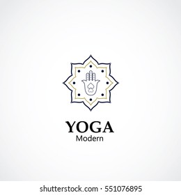 abstract hand symbol vector illustration of yoga and meditation logo emblem. health care and relaxation concept
