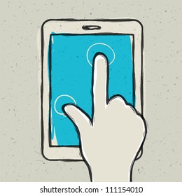 Abstract hand touching digital tablet. Vector illustration, EPS10