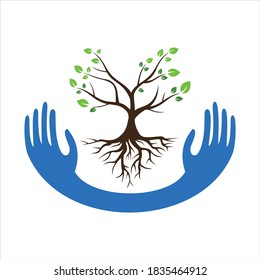 abstract hand and tree save nature icon logo vector flat concept design