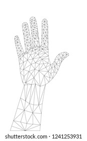 Abstract hand triangles mesh. Polygonal design