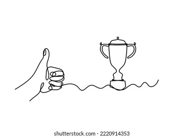  Abstract hand with trophy as line drawing on white background	
.Vector