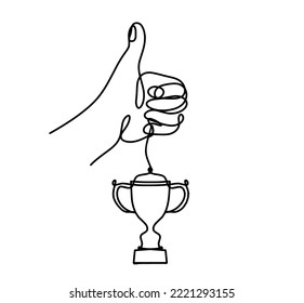  Abstract hand with trophy as line drawing on white background	
.Vector