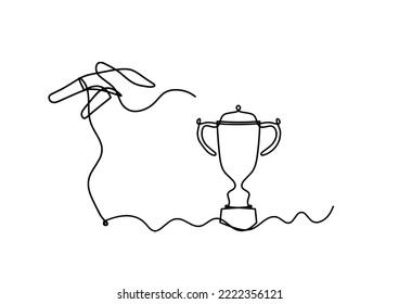  Abstract hand with trophy as line drawing on white background	
.Vector