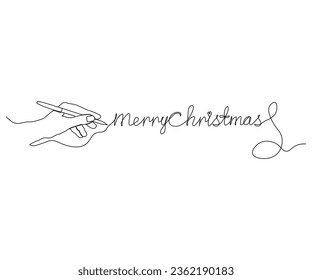 abstract hand writes a merry Christmas greeting, Christmas preparations. Continuous one line art