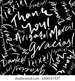 Abstract Hand Writing Graffiti Multi Languages Thank You Words Seamless Vector Pattern Isolated Background