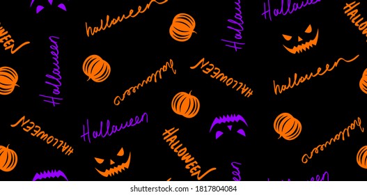 Abstract Hand Writing Halloween Repeating Vector Pattern Isolated Background