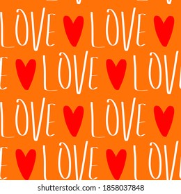 Resumen de escritura mano de texto de amor con corazón patrón vectorial sin soldadura fondo aislado 