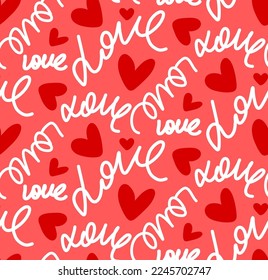 Resumen de escritura manual de amor Texto y corazón Patrón vectorial sin problemas fondo aislado