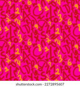 Abstract Hand Writing Mix Letters Numbers and Signs Seamless Retro Vector Pattern Isolated Background