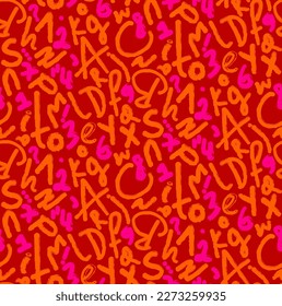 Abstract Hand Writing Mix Letters Numbers and Signs Seamless Retro Vector Pattern Isolated Background