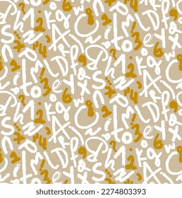 Abstract Hand Writing Mix Letters Numbers and Signs Seamless Retro Vector Pattern Isolated Background