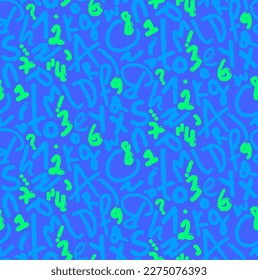 Abstract Hand Writing Mix Letters Numbers and Signs Seamless Retro Vector Pattern Isolated Background