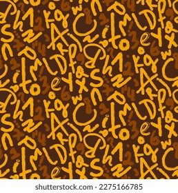 Abstract Hand Writing Mix Letters Numbers and Signs Seamless Retro Vector Pattern Isolated Background