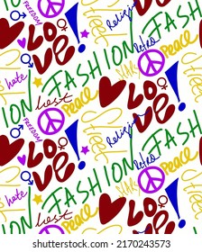 Abstract Hand Writing Slogans Quotes Retro Urban Graffiti Shapes Seamless Vector Pattern Isolated Background