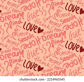 Abstract Hand Writing Slogans Quotes Motivation Words Seamless Graffiti Retro Vector Pattern Isolated Background