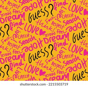 Abstract Hand Writing Slogans Quotes Motivation Words Seamless Graffiti Vector Pattern Isolated Background