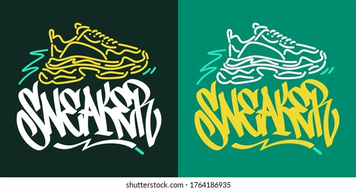 Abstrakte handgeschriebene Graffiti Style Word Sneaker Vektor Illustration. Typografie-Illustration als Logotype