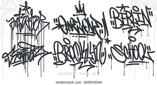 Abstract Hand Written Hip Hop Urban Street Art Graffiti Style Words Vector Illustration Set