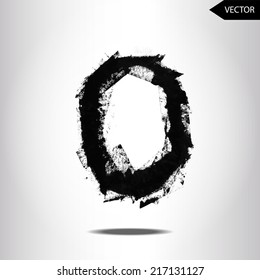 abstract hand written ink vector grunge type number zero. grunge font. painted font