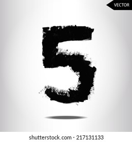 abstract hand written ink vector grunge type number five. grunge font. painted font