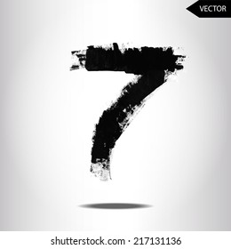 abstract hand written ink vector grunge type number seven. grunge font. painted font