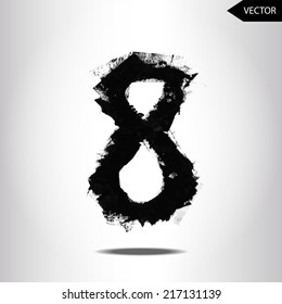 abstract hand written ink vector grunge type number eight. grunge font. painted font