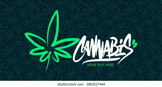 Abstract Hand Written Word Cannabis With Cannabis Leaf Vector Illustration Art