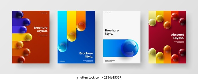 Abstract handbill A4 design vector layout collection. Colorful realistic balls cover template set.