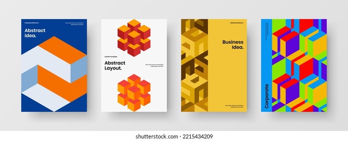 Abstract handbill A4 design vector concept bundle. Fresh geometric tiles leaflet layout composition.
