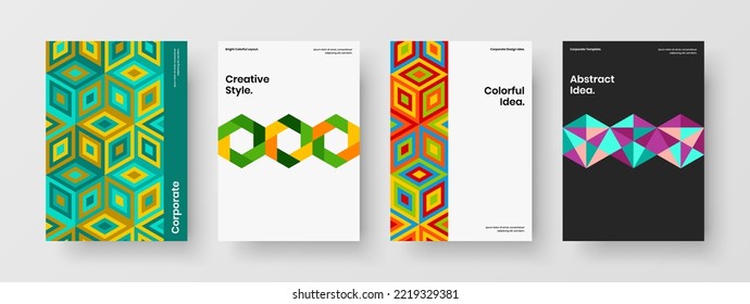 Abstract handbill vector design illustration set. Bright mosaic tiles catalog cover concept collection.