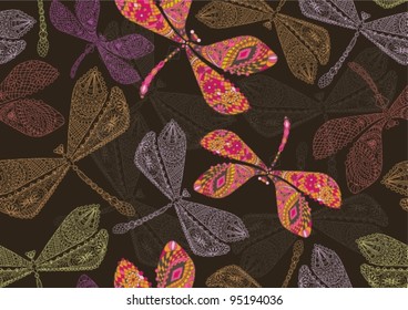 Abstract hand-drawing background, Seamless pattern with colorful dragonfly can be used for wallpaper, pattern fills, web page background, surface textures,vector illustration