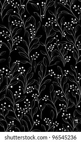 Abstract hand-drawing Seamless black pattern with white flowers, can be used for wallpaper, pattern fills, web page background, surface textures,vector illustration