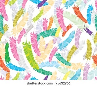 Abstract hand-drawing Seamless pattern with colorful feather, can be used for wallpaper, pattern fills, web page background, surface textures,vector illustration