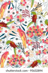Abstract hand-drawing Seamless pattern with flowers and birds, can be used for wallpaper, pattern fills, web page background, surface textures,vector illustration