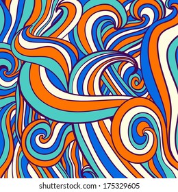 Abstract hand-drawing waves texture, lines background. Colorful waves backdrop.