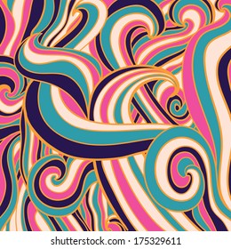 Abstract hand-drawing waves texture, lines background. Colorful waves backdrop.