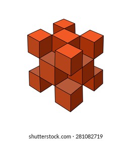 Abstract hand-drawn 3d cube logo, icon or design template. Vector graphics.