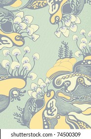 abstract hand-drawn background with magic mushrooms. color vector illustration.