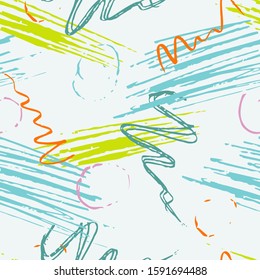 Abstract hand-drawn background with marker strokes and doodles.