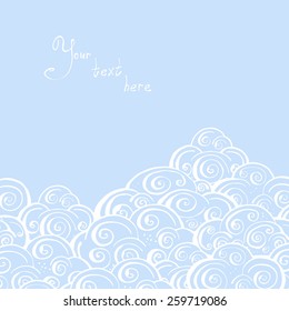 Abstract hand-drawn background of stylized clouds in blue tones