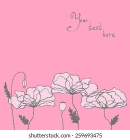 Abstract hand-drawn background of stylized flowers in pink tones