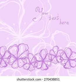 Abstract hand-drawn background of stylized flowers of purple and violet colors