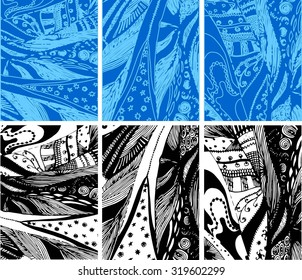 Abstract hand-drawn backgrounds, vector set